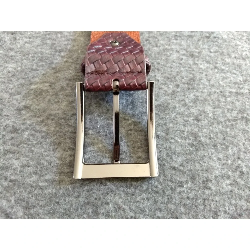 Braided‎ Brown Leather Belt Silver Tone Buckle Federato in Pelle Mens 51
